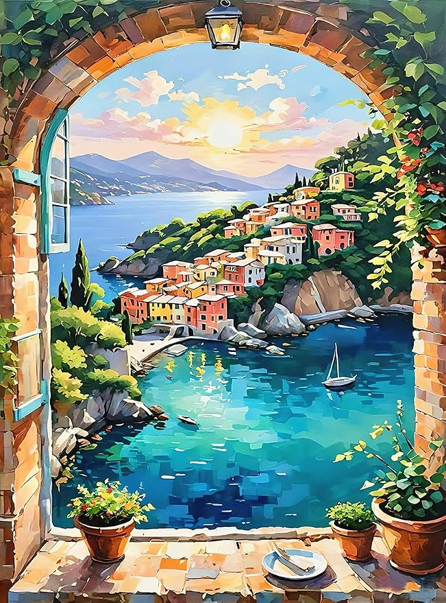 ZRIZQ Landscape Paint by Numbers Kit for Adults Beginner,Scenery,16x20 | Full set with wooden brushes,rolled canvas,rich paints.Calming activity.Beginner friendly.Just open and paint.