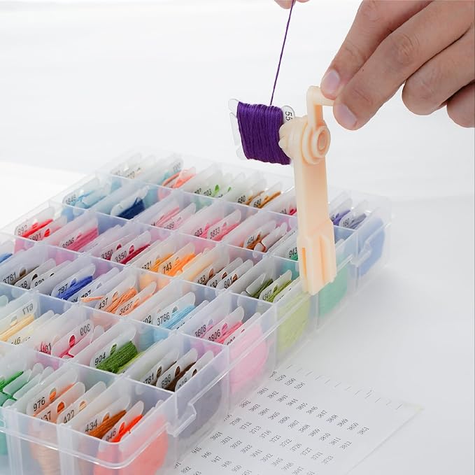 Rumhut 2 Pack Embroidery Floss Organizer with 216 Pcs Embroidery Floss, Floss Windern and Floss Number Stickers for Craft DIY Embroidery Sewing Storage