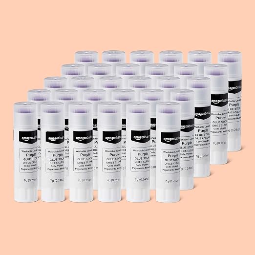 Amazon Basics Disappearing Purple Washable School Glue Sticks, Dries Clear, 0.24-oz, 16 Pack of 30, 480 Count Total