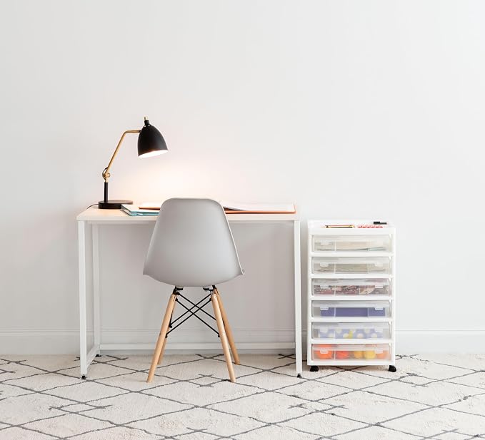 IRIS USA Rolling Cart with Drawers |Made in USA| 6-Tier Cases - White/Clear