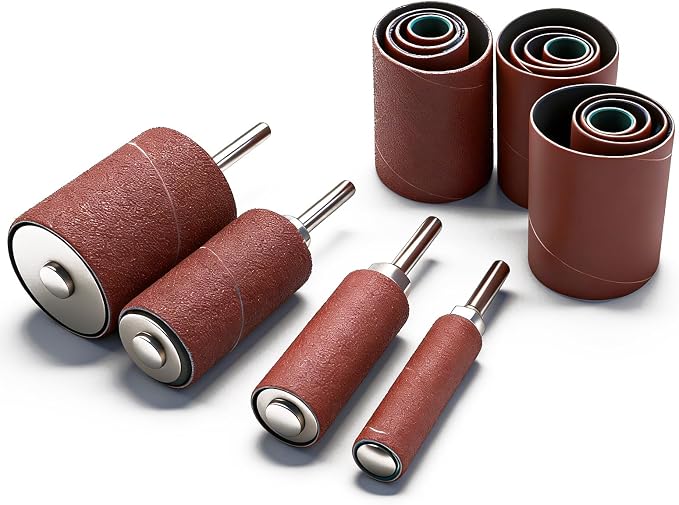 20Pcs Sanding Drums Kit for Drill & Drill Press,2-inch Aluminum Oxide Spindle Sander Sleeves (60/80/120/240 Grit) and 4 Rubber Sanding Drums,1/4-Inch Shank for Sanding,Smoothing, Metals,Wood