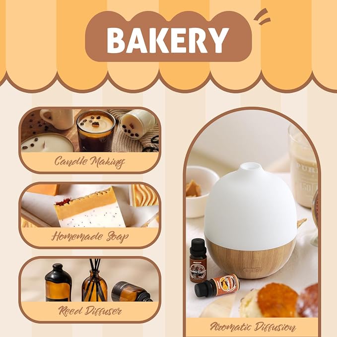 ARVIDSSON Bakery Essential Oils Set, Natural Fragrance Oil for Diffuser, Candle Making - Pumpkin Pie, Snickerdoodle, Gingerbread, Coffee Cake, Creamy Vanilla, Chocolate Cupcake