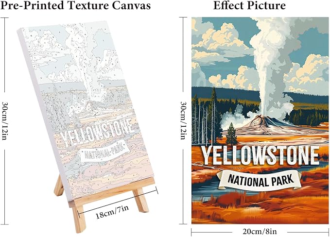 4 Pack Framed Paint by Numbers Kit for Adults with Wooden Easel 8x12 Inch | National Park, With Frame Canvas, For Adults Beginner, DIY Acrylic Painting, Stress Relief Craft Kits, Home Wall Decor Gift