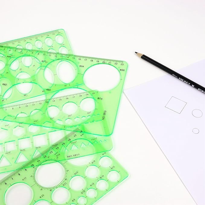 4 Pcs Drawing Template Drafting Stencil Ruler Circle and Oval Templates Plastic Drawing Measuring Rulers Geometric Drawings Stencils for Office and School Building Formwork Drafting Tool (Green)