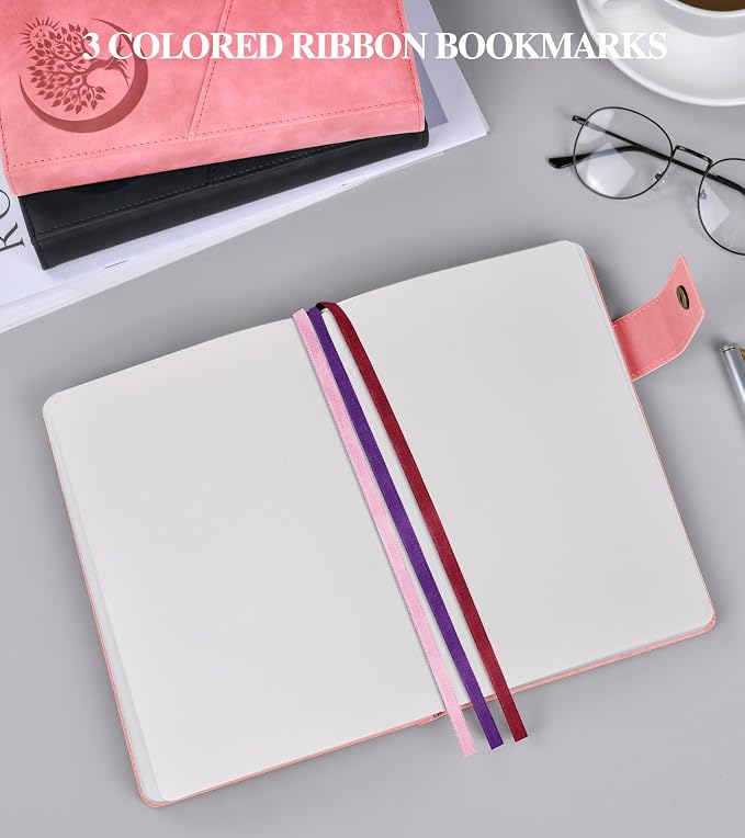 PAIBAS Blank Journal Notebook, A5 Hardcover Leather Sketchbook with 200 Pages Thick Blank Paper for Men Women, Unlined Drawing & Writing Journal, 5.9" x 8.4" Plain Notebook (pink)