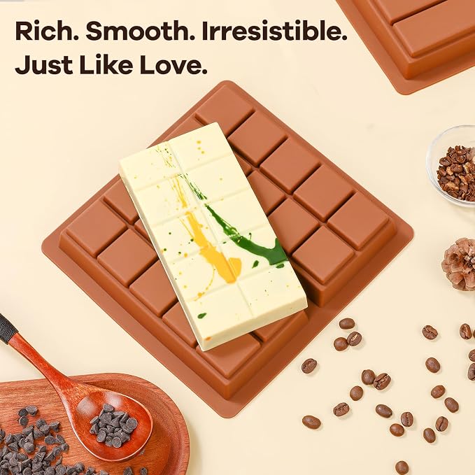 Dubai Chocolate Molds 1 Inch Deep, Silicone Chocolate Bar Mold – Non-Stick, Flexible, Large and Thick Homemade Chocolates, Candies, and Desserts - Set of 2