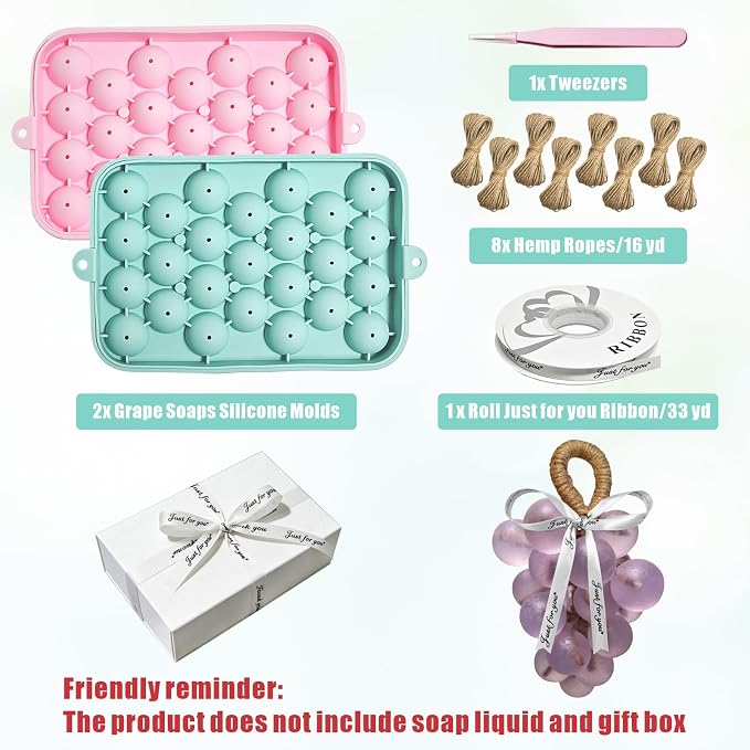 DIY Soap Making Kit, 2 Pack Grape Soaps Silicone Molds with Jute Rope