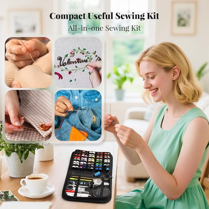 Coquimbo Sewing Kit Christmas Gifts for Grandma, Mom, Traveler, Adults, Beginner, Emergency, DIY Sewing Supplies Organizer Filled with Scissors, Thread, Sewing Needles, Tape Measure etc (Black, L) | Christmas Gifts for Grandma, Mom, Traveler, Needle an...