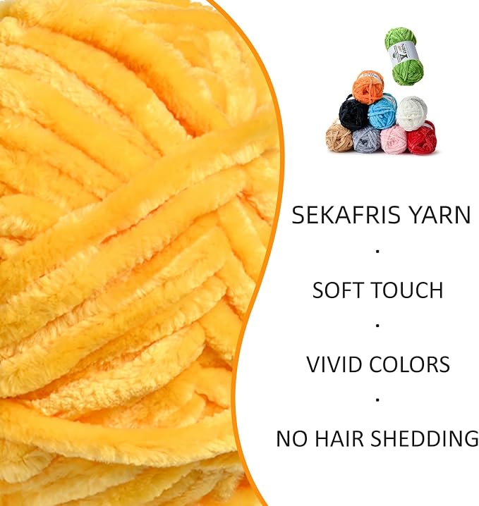 Chenille Crochet Golden Yellow Yarn 4 Pack