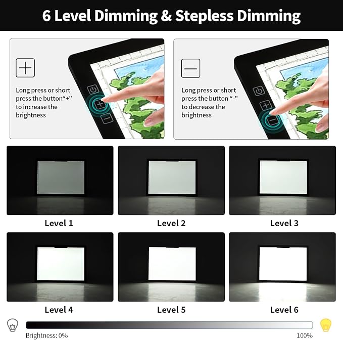 Zocelight Rechargeable A4 Light Box,led Light pad with Built-in Stand & Clip,6 Levels of Brightness Light Box for tracing,Diamond Painting.Light Table for Artists,Drawing,Sketching,Animation,X-ray
