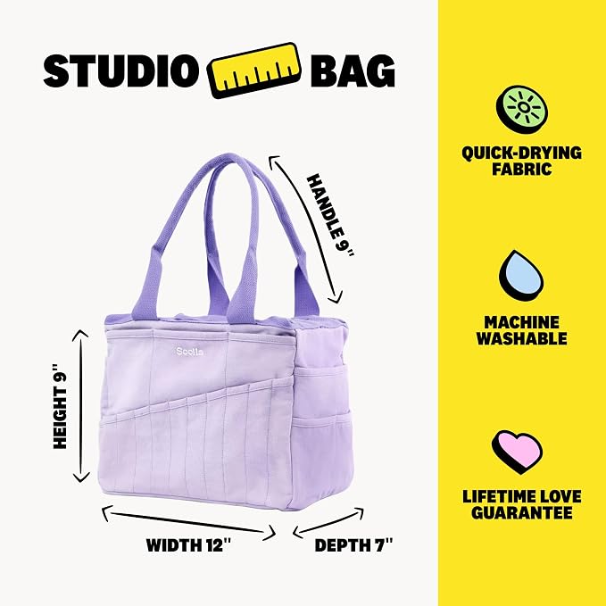 Soolla Studio Bag: Art Supply Storage Organizer & Pottery Tool Bag, Washable Tote, Yarn Bag, Crochet, 30 Pockets, 15+ Colors