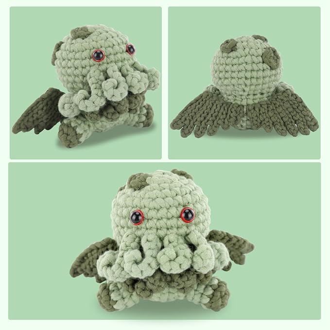CrochetBox Crochet Kit for Beginners Adults - Cthulhu Starters Crochet Kit, Beginners Crocheting Kitting for Adults Teen, Craft Gifts with Crochets Yarns, Hook, Step-by-Step Video, Instruction