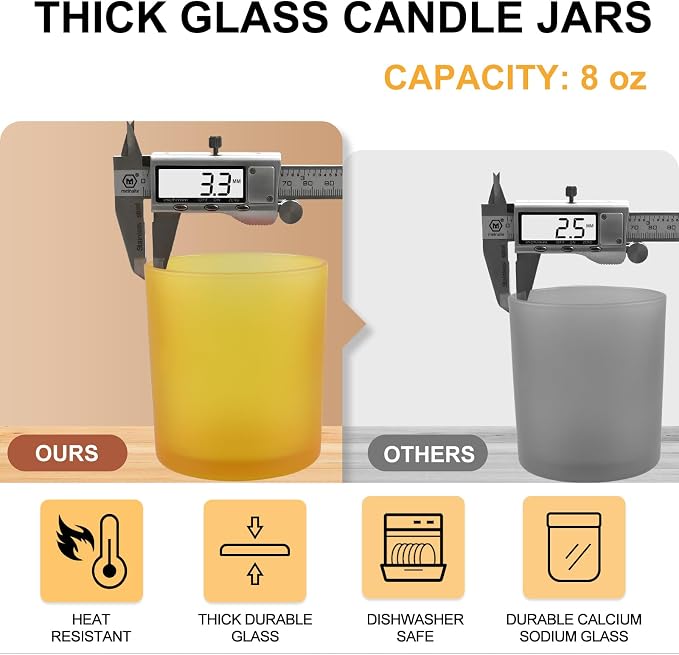 SHOWIN 8 OZ Thick Candle Jars for Making Candles 15 Pcs, Empty Jars with Wood Lids for Candle Making, Sample Container, Frosted Yellow