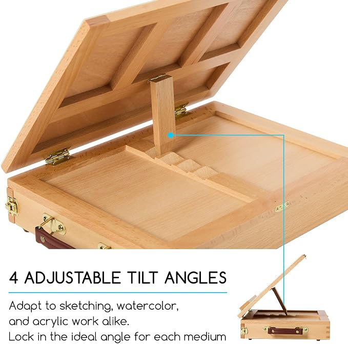 MEEDEN Table Top Easel with Drawer: Tabletop Easel with Sketching Board | Portable Painting Easel with Storage - Wood Pochade Sketch Box for Artist Art Students Beginners Natural