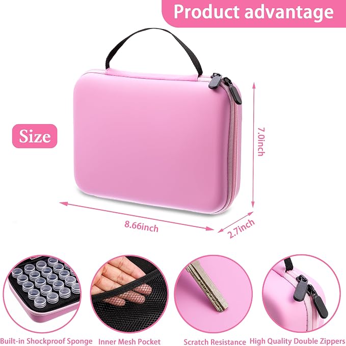 LYMUSUMI 30 Slots Diamond Art Storage Containers for Adults | Portable Bead Storage Boxes for Diamond Painting Accessories and Tools Pink