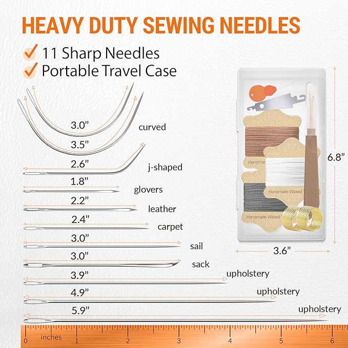 VONEEDL Upholstery Repair Kit: Waxed Sewing Thread (3 Colors) & Heavy Duty Needles (11 PCS) for Leather, Canvas & Quilting Thread