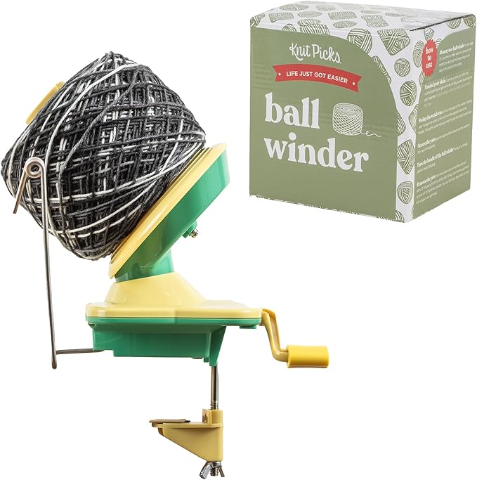 Knit Picks Yarn Ball Winder for Knitting and Crocheting (Yellow) | Manual ball winder that winds up to 100g or 3.5 ounces of yarn into a cake