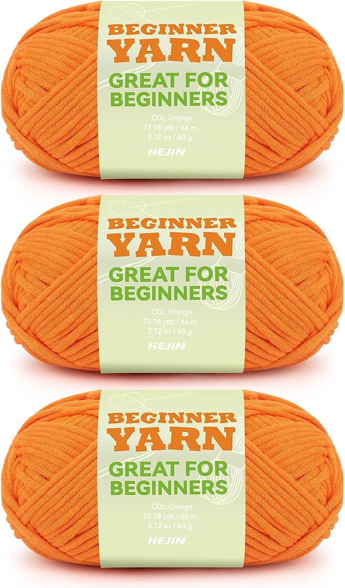 3x60g Orange Yarn for Crocheting and Knitting;3x66m (72yds) Cotton Yarn for Beginners with Easy-to-See Stitches;Worsted-Weight Medium #4;Cotton-Nylon Blend Yarn for Beginners Crochet Kit Making