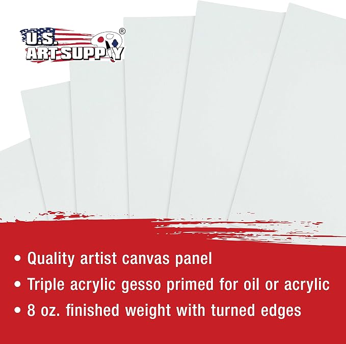 U.S. Art Supply 12 X 16 Inch Art Canvas Board Panels 4 Pack - 8 Ounce | Heavyweight Cotton Acid Free Canvases for Painting Acrylics and Watercolor (1 Case of 4 Single Canvas Painting Panels)