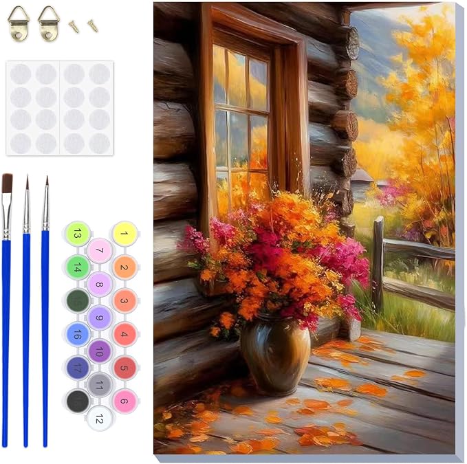 DOMROM Flower Paint by Numbers Kit for Adults, Flower DIY Acrylic Oil Painting on Canvas, Fall Paint by Number Kit, Home Decor Craft Gift 8x12 Inch