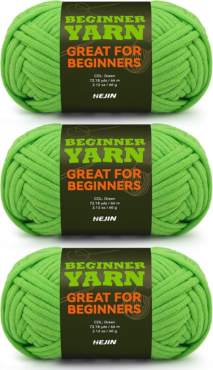 3x60g Green Yarn for Crocheting and Knitting;3x66m (72yds) Cotton Yarn for Beginners with Easy-to-See Stitches;Worsted-Weight Medium #4;Cotton-Nylon Blend Yarn for Beginners Crochet Kit Making