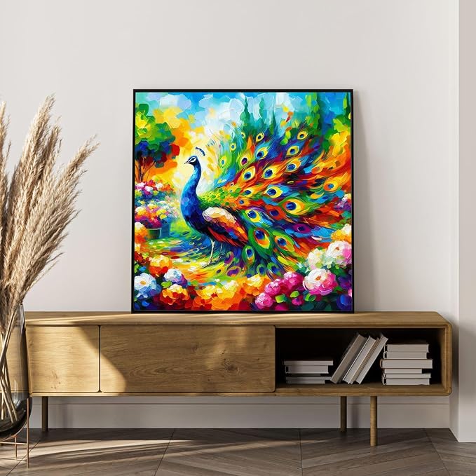 Paint by Numbers Kit for Adults, Peacock & Flower Design, 16x16 Inch