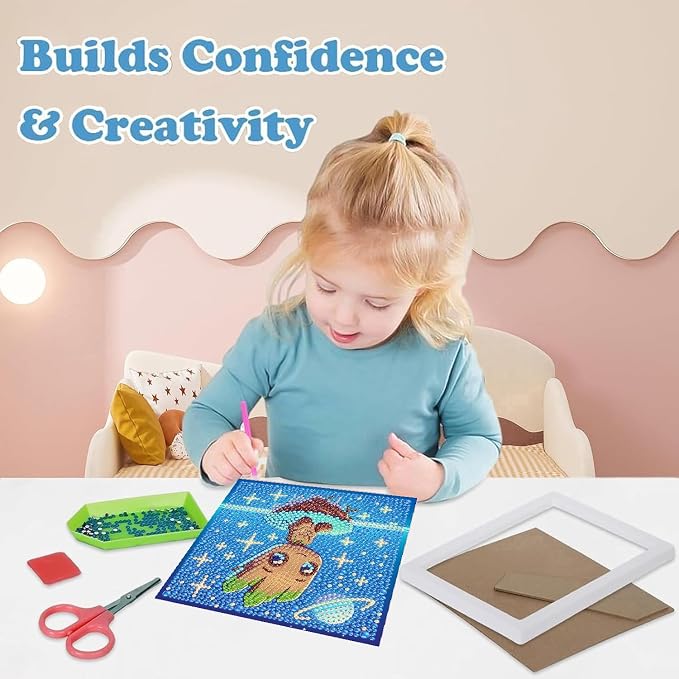 LWZAYS Diamond Painting Art Kits for Kids, 5D Gem Dots Crafts for Kids | Diamond Art Kit for Kids,Full Round Drill Big Gem Art for Kid,Home Wall Decoration 6X6 inch（Gift Box Included）