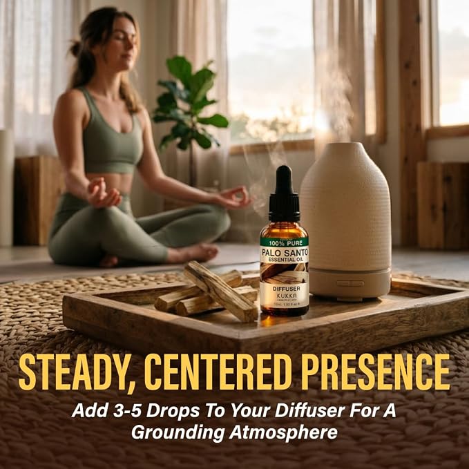 100% Pure Palo Santo Essential Oil 1 Fl Oz, Undiluted - Aromatherapy | Woodsy Aroma, Sourced from Peru, GC/MS Tested, Glass Dropper - for Hair, Skin, Diffuser, Body Wellness - Non-GMO