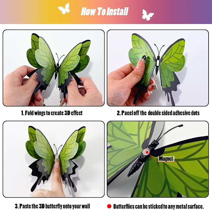 SAOROPEB 3D Butterfly Wall Decor, 24 Pcs Cottagecore Butterfly Decorations