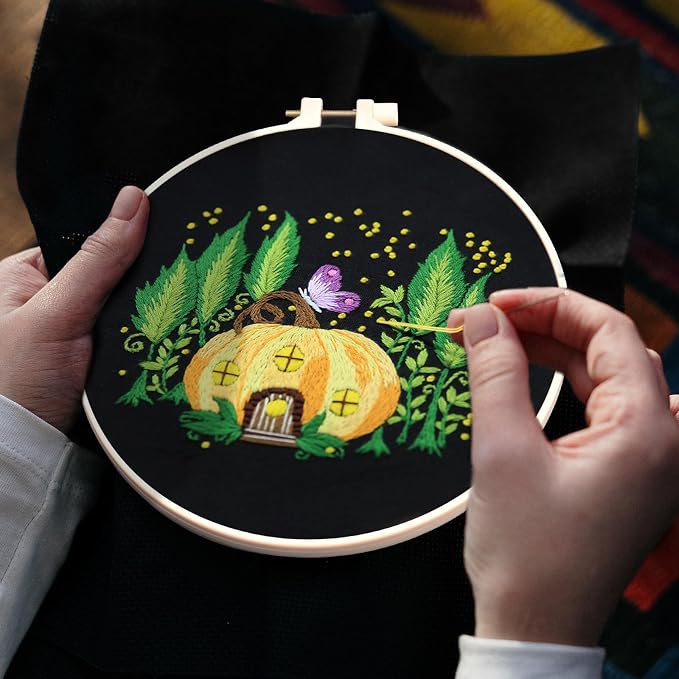 ERKOON 5 Sets Embroidery Kit for Beginners Adult Mushroom Cross Stitch | Embroidery Set Include Embroidery Cloth Hoops Threads for Craft Lover Hand Stitch with Embroidery Skill Techniques