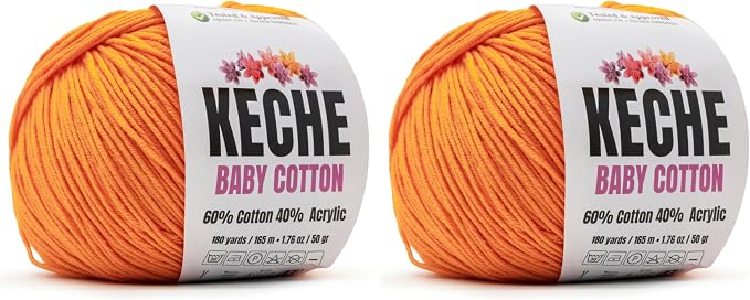 Keche Baby Cotton, 60% Cotton 40% Acrylic Yarn, Soft Cotton Yarn for Crochet and Knitting, Amigurumi Yarn 4 Skeins/Balls [1.76 Oz (50g) / 180 Yrds (165m)] x 2 Pumpkin