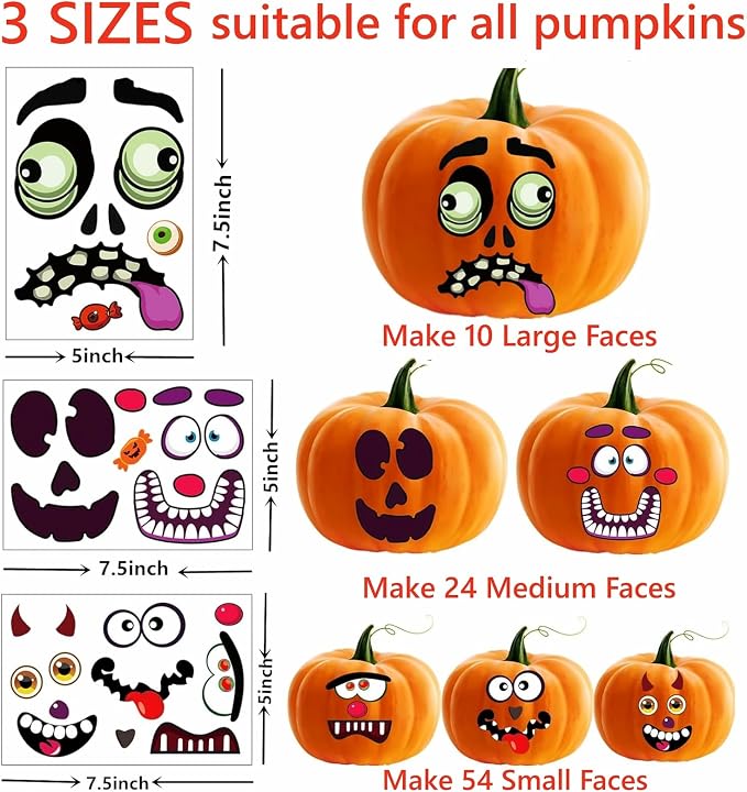 88Pack Halloween Pumpkin Decorating Stickers, Pumpkin Painting Kit Decor