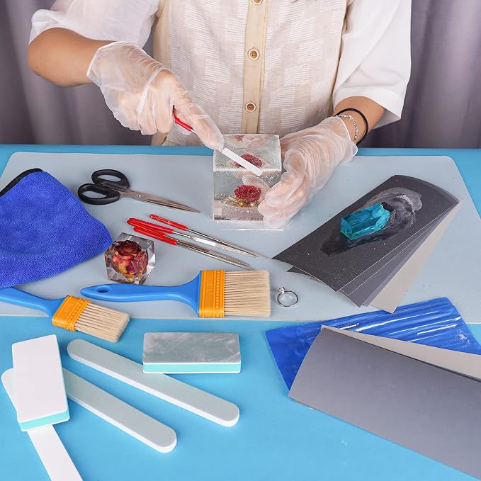 LET'S RESIN Resin Polishing Kit, 33-Piece Sanding and Finishing Tools | Includes Sandpaper, Resin Files, Polishing Strips and Blocks, Scissors, Brush and Cloth for Finishing Resin Jewelry