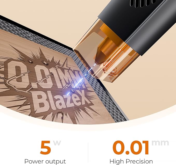 BlazeX M3 5W Laser Engraver Machine for Beginner, 0.01mm Ultra-Precision Laser Cutter and Engraver Machine for Wood Metal Glass Leather, with Enclosure Honeycomb Engraving Materials, Class 1