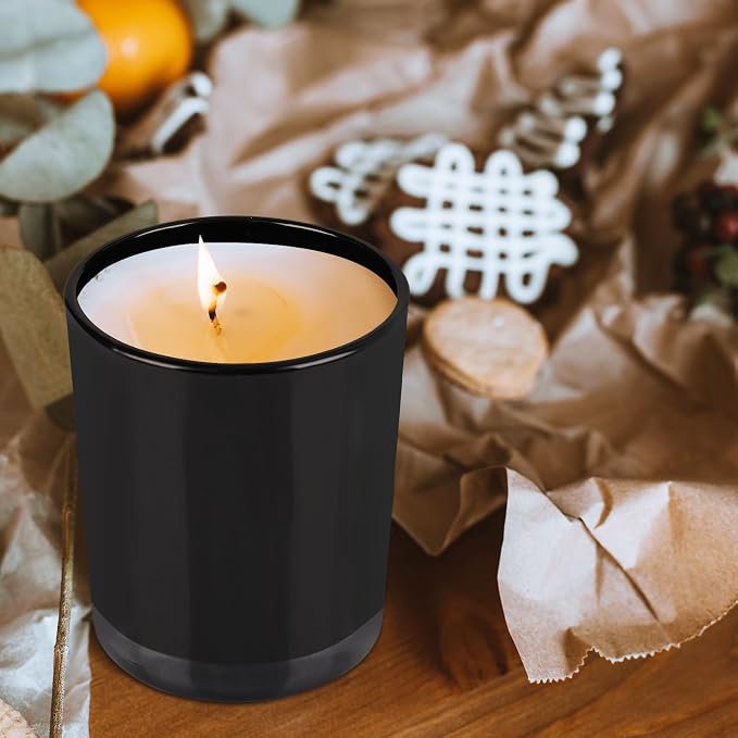 SHOWIN Thick Candle Jars for Making Candles 12 Pcs, 7 OZ Empty Jars with Wood Lids for Candle Making, Sample Container, Inner Black