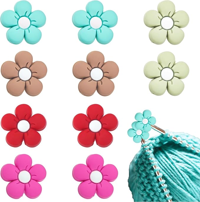 10 Pack Flower-Shaped Knitting Needle Point Protectors, Needle Stoppers, Multicolor, Knitting Accessories