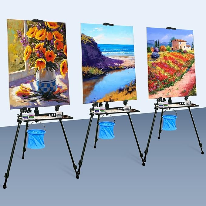 Easel Stand, 20" to 61" Adjustable Artist Easel for Adults, Aluminum Tripod Canvas Stand with Tray, Portable Painting Easel for Tabletop & Floor Displaying, Black