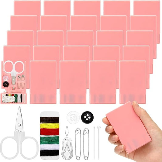 Knitgrip 25 Boxes Mini Travel Sewing Kit Quick Fix Sewing Kits Bulk, Pink