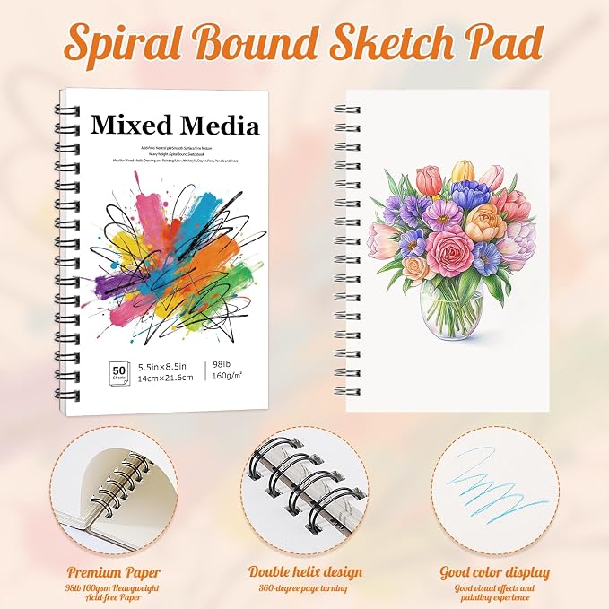5.5 × 8.5 Inch Sketch Book, Blank Drawing Pad, Abstract Cover | Portable Size, Smooth Blank Paper for Pencils, Colored Pencils, Charcoal & Pastels, Ideal for Kids, Teens, Adults