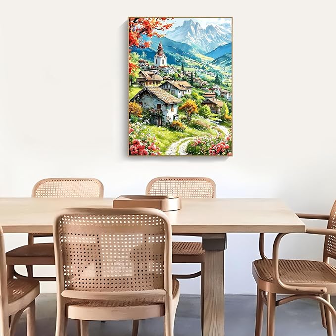 Ycydilirab Landscape Paint by Numbers for Adults-Paint by Number Scenery,DIY Acrylic Paint by Numbers Kits on Canvas Village Drawing Colorful Paintworks Artwork for Adults Beginner 16x20inch