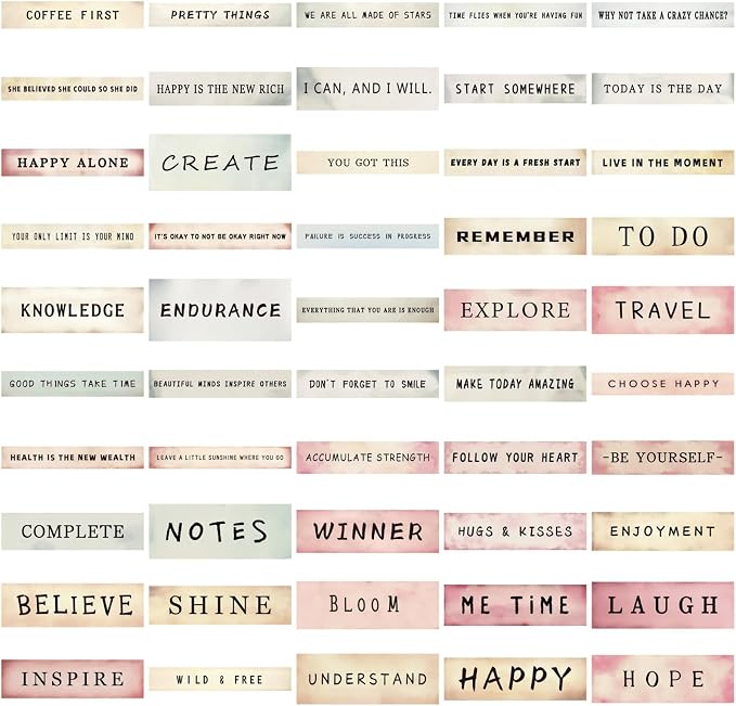 50PCS Boho Word Stickers, Motivational Stickers for Scrapbook