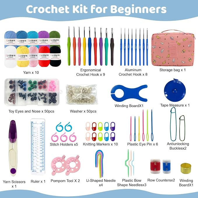 HYHJMISTY Beginner Crochet Kit with Ergonomic Hooks for Adult DIY Gift