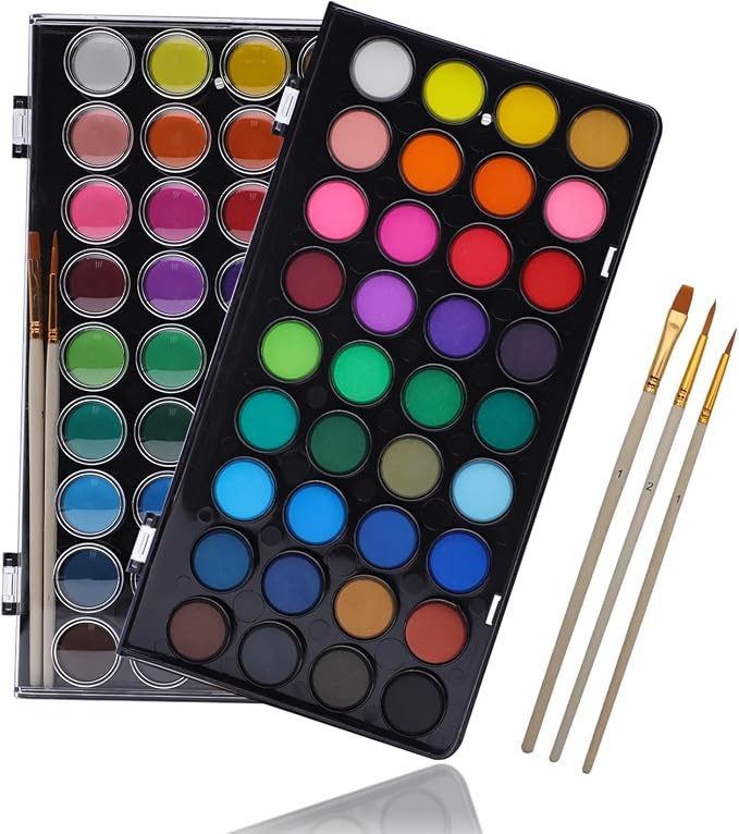Artecho 36 Colors Watercolor Paint Set with 3 Brushes, Washable, Travel Design, Perfect for Card Making, Illustrations, Painting, Calligraphy | Washable Pan Watercolor, Travel Portable Design, for Card Making, Illustrations, Painting
