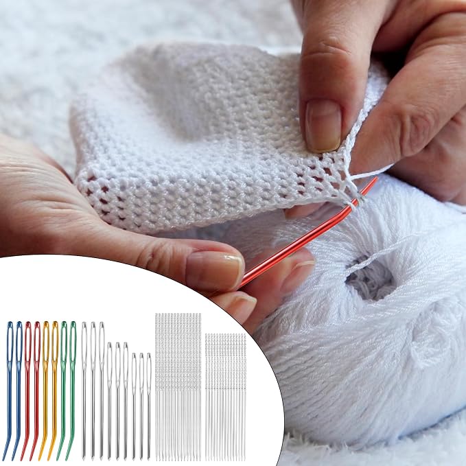 Goktvai 47pcs Knitting Tools Set, 30 Yarn Snag Repair Needles (15 Short +15 Long) 9 Large Eye & 8 Bent Tapestry Needles with Storage Box for Crochet Repair Sweater & Fabric Maintenance Accessories