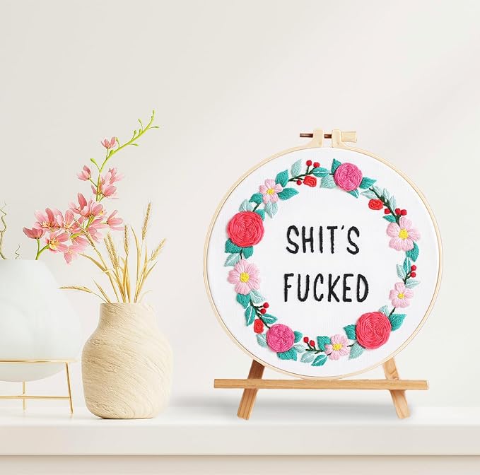 Louise Maelys Funny Floral Embroidery Kit for Beginners DIY Decor | A Complete Set With Cross Stitch Kits for Adults to Explore Relaxing Crafts. Needlepoint Kit for Creative DIY Projects