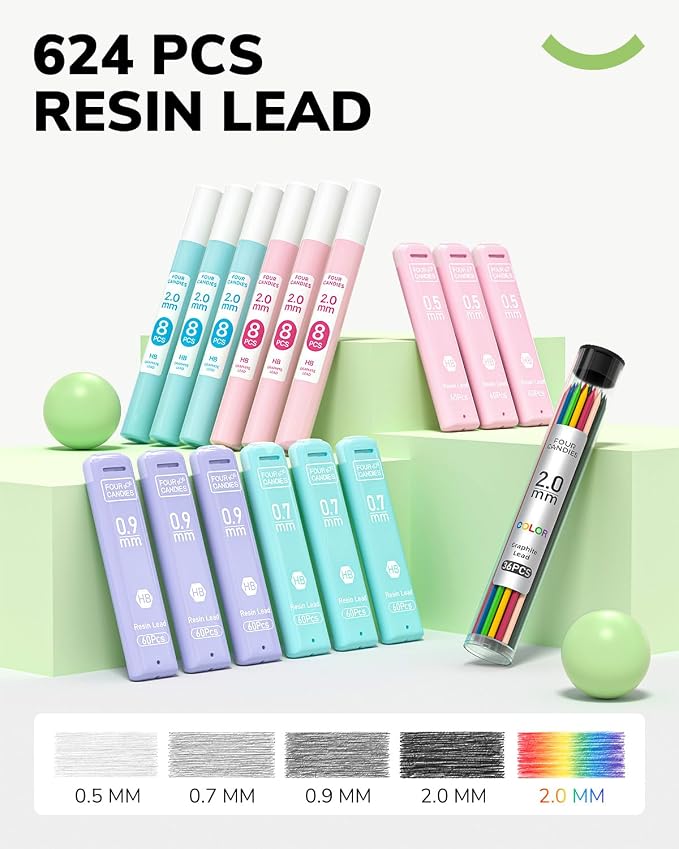 Four Candies 36PCS Mechanical Pencil Set with 624 Lead Refills(Light Green)