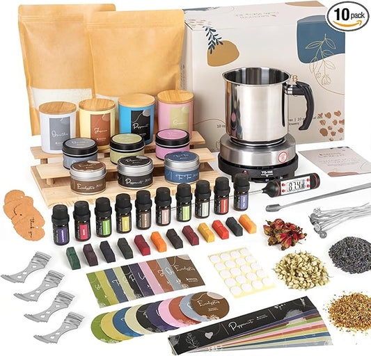 SAEUYVB Candle Making Kit for Adults,Candle Making Supplies with Wax Melter | Beginner-friendly,Complete Starter Candle Kit with 3 lbs Soy Wax,10 Candle Jars,10 Scents,Dyes and More, Perfect forDIY Craft