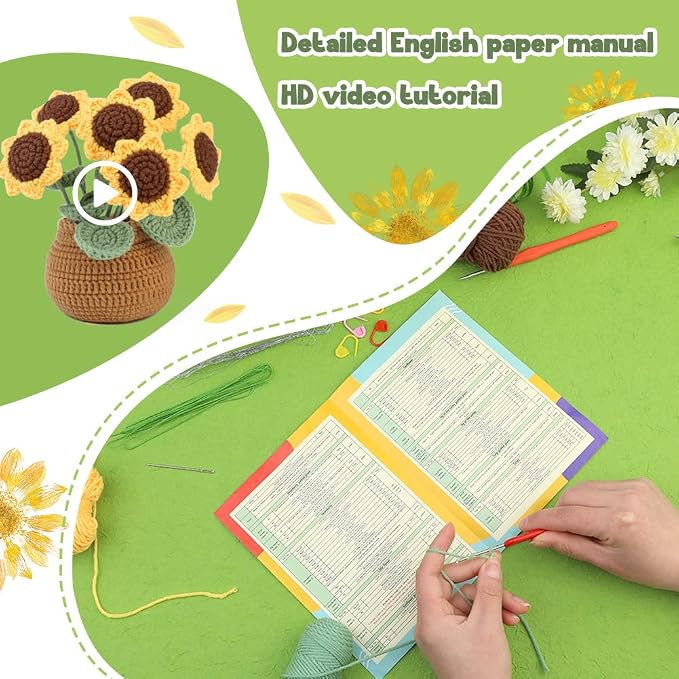 kgxulr Crochet Kit, Sunflower Crochet Kit for Beginners, Knitting Kit | Beginner Crochet Kit, Crochet Flower Kit, Sunflower Crochet Kit, Beginner Crochet Kit for Adults