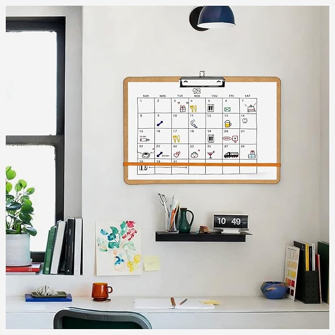 6 Pcs 11x17 Clipboard, Wooden Landscape Lap Board with Low Profile Clip & Rubber Band, Horizontal Large Art Boards for Drawing Sketching