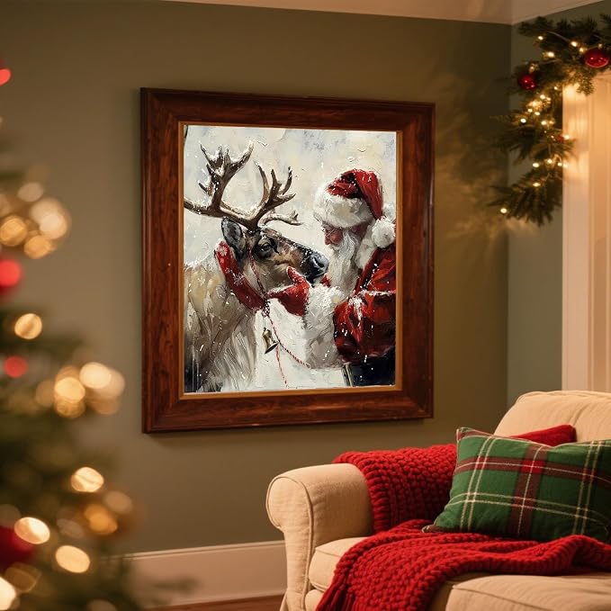 cviokrdu Christmas Paint by Numbers Kit for Adults - Santa Claus Adult Paint by Number Kits on Canvas, DIY Christmas Elk Oil Painting for Gift Home Wall Decor (16x16inch)